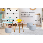 2X Fabric Ottoman Round Wooden Leg Foot Stool - LIGHT BLUE - Furniture > Living Room