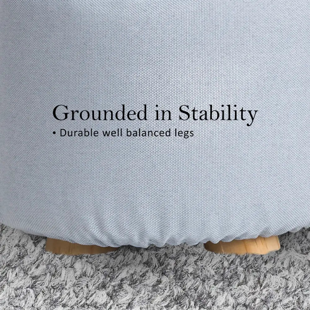 2X Fabric Ottoman Round Wooden Leg Foot Stool - LIGHT BLUE - Furniture > Living Room