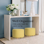 2X Fabric Ottoman Round Wooden Leg Foot Stool - Mustard Yellow - Furniture > Living Room > Ottomans & Footstools