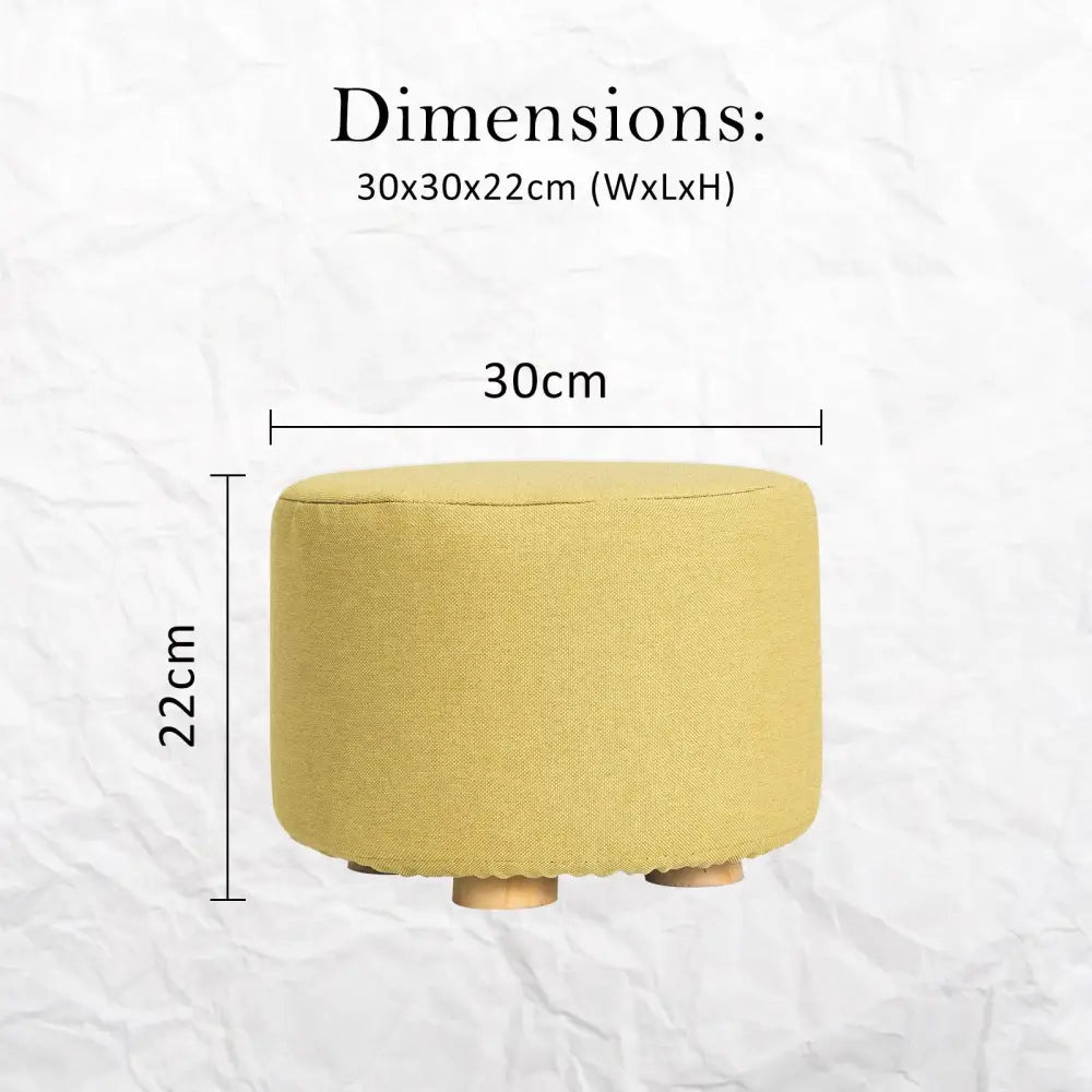 2X Fabric Ottoman Round Wooden Leg Foot Stool - Mustard Yellow - Furniture > Living Room > Ottomans & Footstools