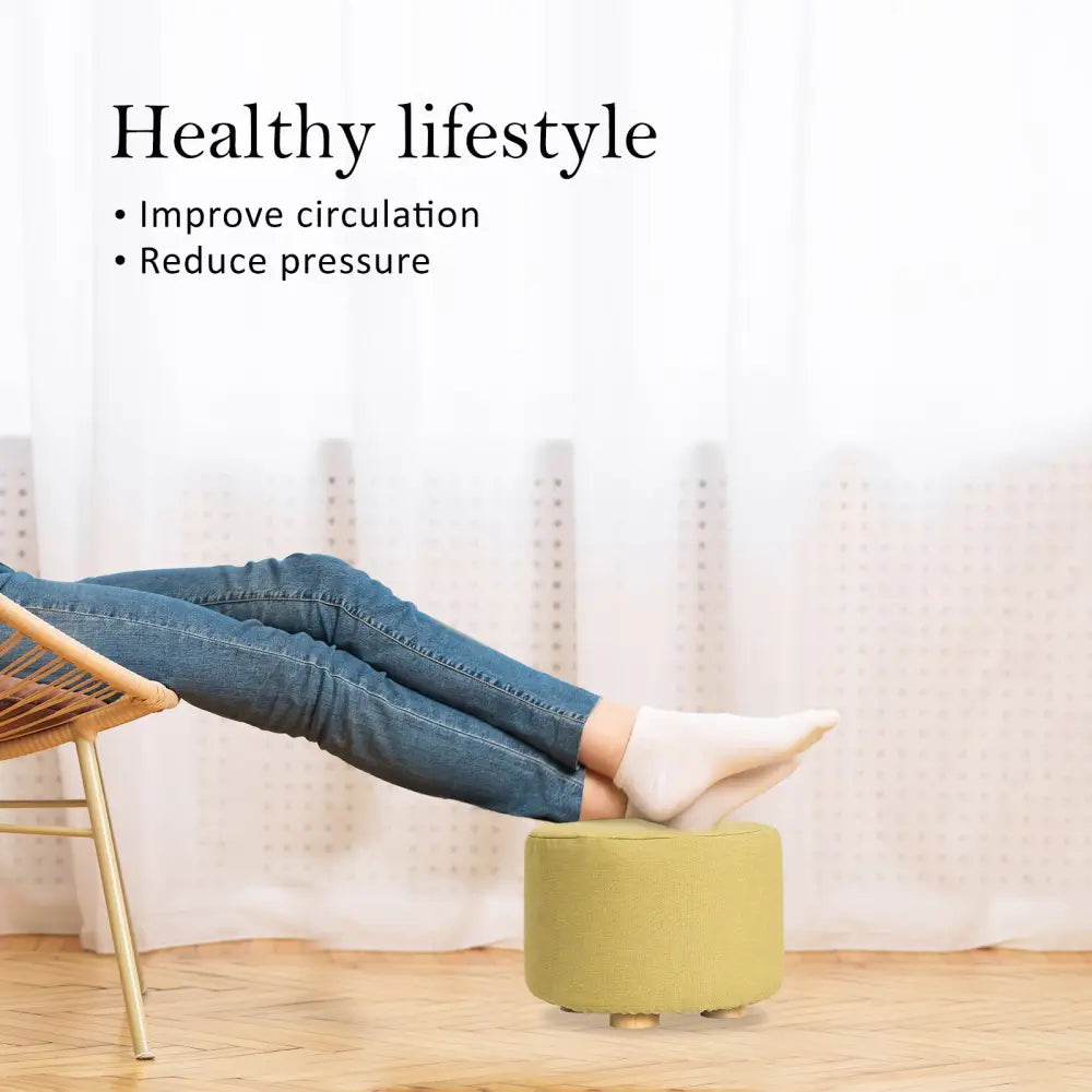 2X Fabric Ottoman Round Wooden Leg Foot Stool - Mustard Yellow - Furniture > Living Room > Ottomans & Footstools