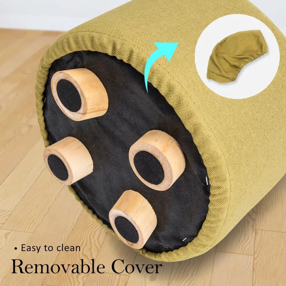 2X Fabric Ottoman Round Wooden Leg Foot Stool - Mustard Yellow - Furniture > Living Room > Ottomans & Footstools