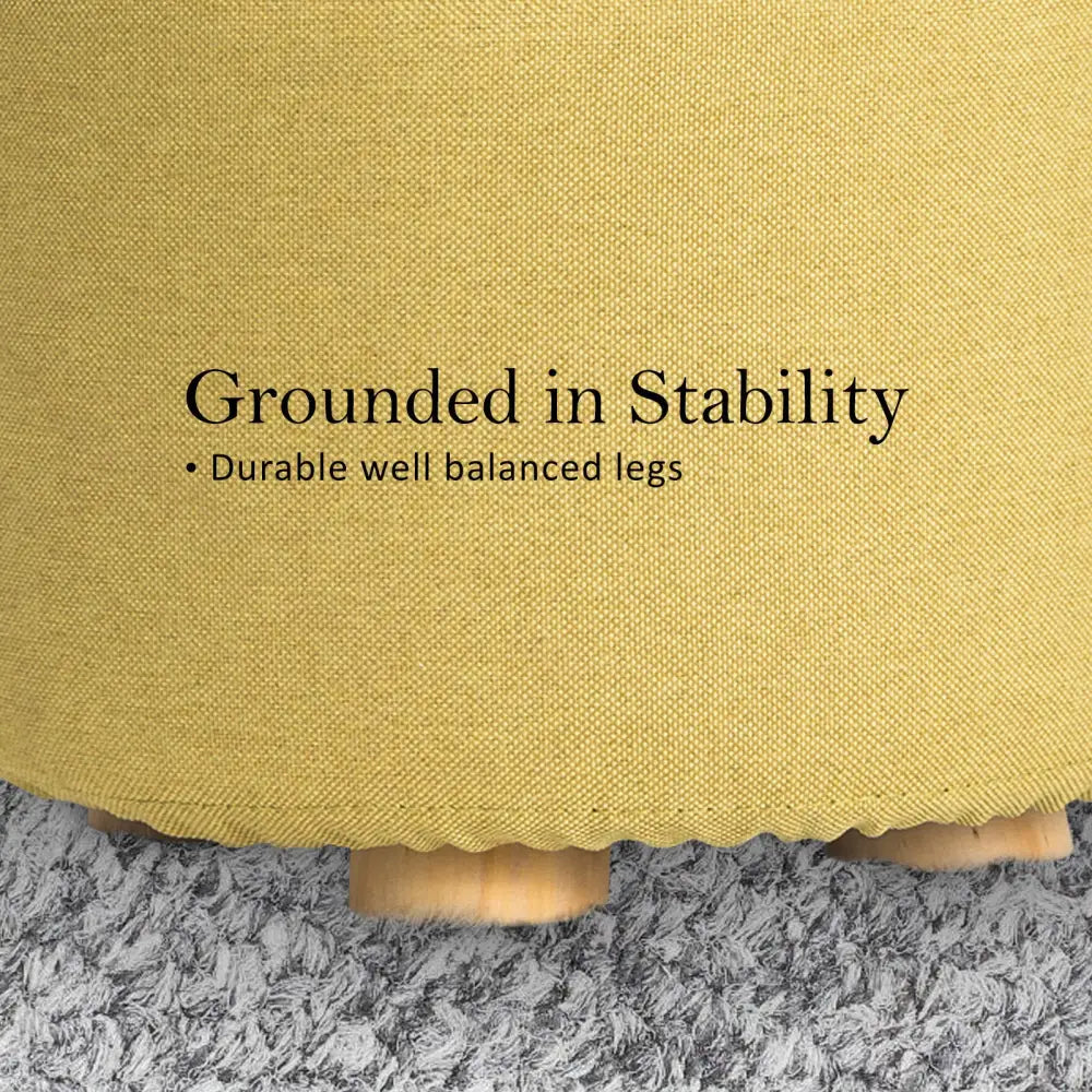 2X Fabric Ottoman Round Wooden Leg Foot Stool - Mustard Yellow - Furniture > Living Room > Ottomans & Footstools