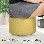 2X Fabric Ottoman Round Wooden Leg Foot Stool - Mustard Yellow - Furniture > Living Room > Ottomans & Footstools