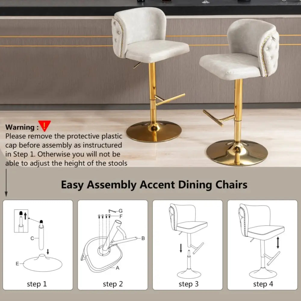 2x Faux Leather Golden Base Swivel Bar Stools- Beige - Furniture > Bar Stools & Chairs