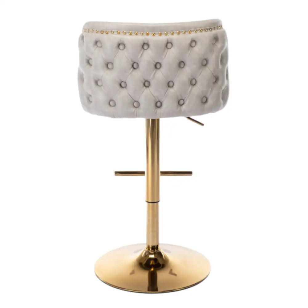 2x Faux Leather Golden Base Swivel Bar Stools- Beige - Furniture > Bar Stools & Chairs