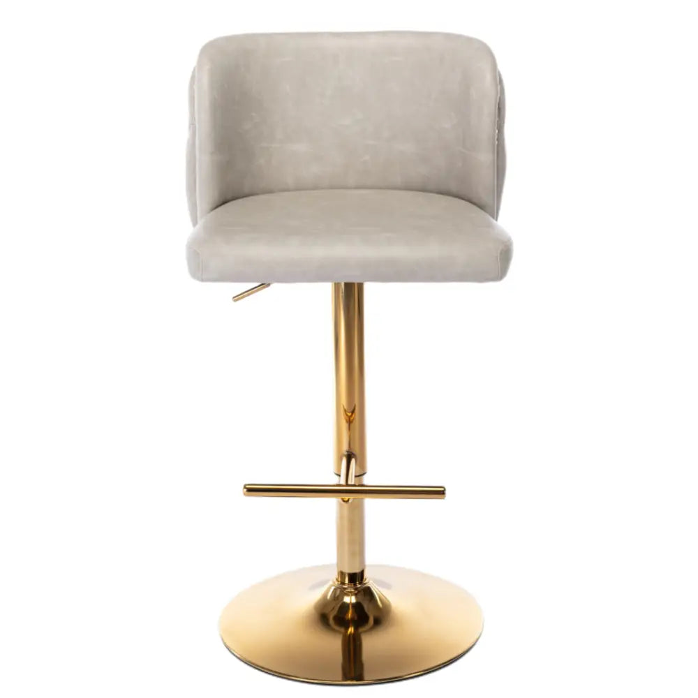 2x Faux Leather Golden Base Swivel Bar Stools- Beige - Furniture > Bar Stools & Chairs