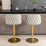 2x Faux Leather Golden Base Swivel Bar Stools- Beige - Furniture > Bar Stools & Chairs
