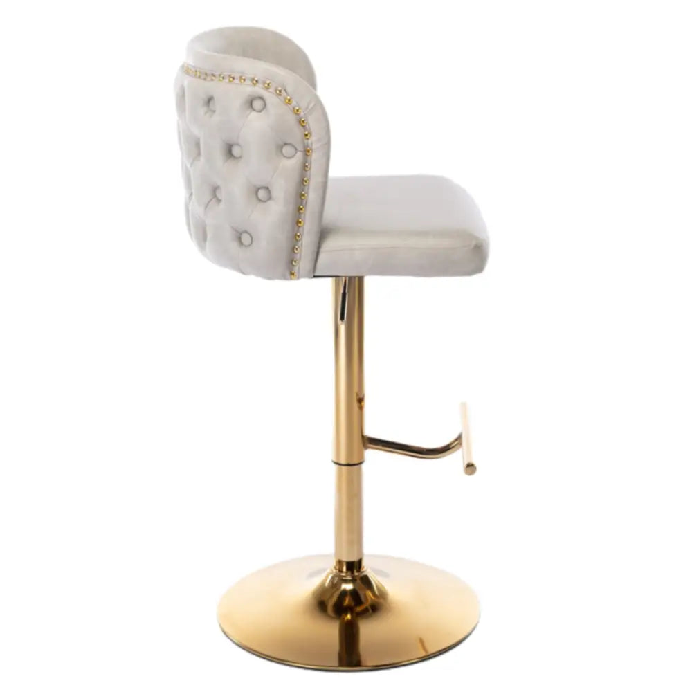 2x Faux Leather Golden Base Swivel Bar Stools- Beige - Furniture > Bar Stools & Chairs