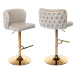 2x Faux Leather Golden Base Swivel Bar Stools- Beige - Furniture > Bar Stools & Chairs