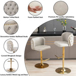 2x Faux Leather Golden Base Swivel Bar Stools- Beige - Furniture > Bar Stools & Chairs