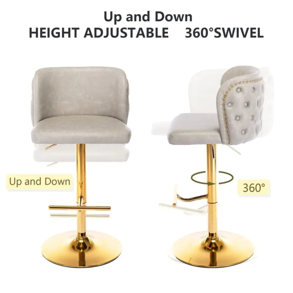 2x Faux Leather Golden Base Swivel Bar Stools- Beige - Furniture > Bar Stools & Chairs