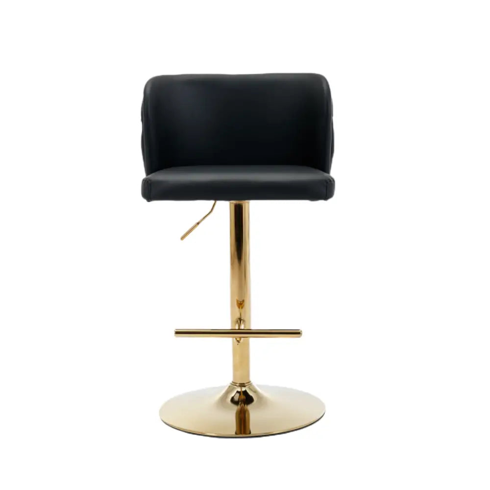 2x Faux Leather Golden Base Swivel Bar Stools- Black - Furniture > Bar Stools & Chairs