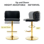 2x Faux Leather Golden Base Swivel Bar Stools- Black - Furniture > Bar Stools & Chairs