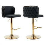 2x Faux Leather Golden Base Swivel Bar Stools- Black - Furniture > Bar Stools & Chairs