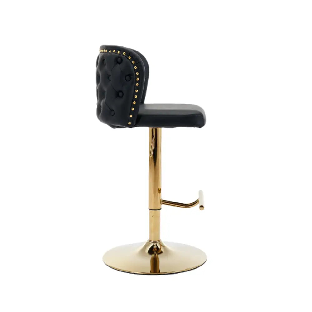 2x Faux Leather Golden Base Swivel Bar Stools- Black - Furniture > Bar Stools & Chairs