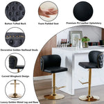 2x Faux Leather Golden Base Swivel Bar Stools- Black - Furniture > Bar Stools & Chairs