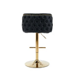 2x Faux Leather Golden Base Swivel Bar Stools- Black - Furniture > Bar Stools & Chairs