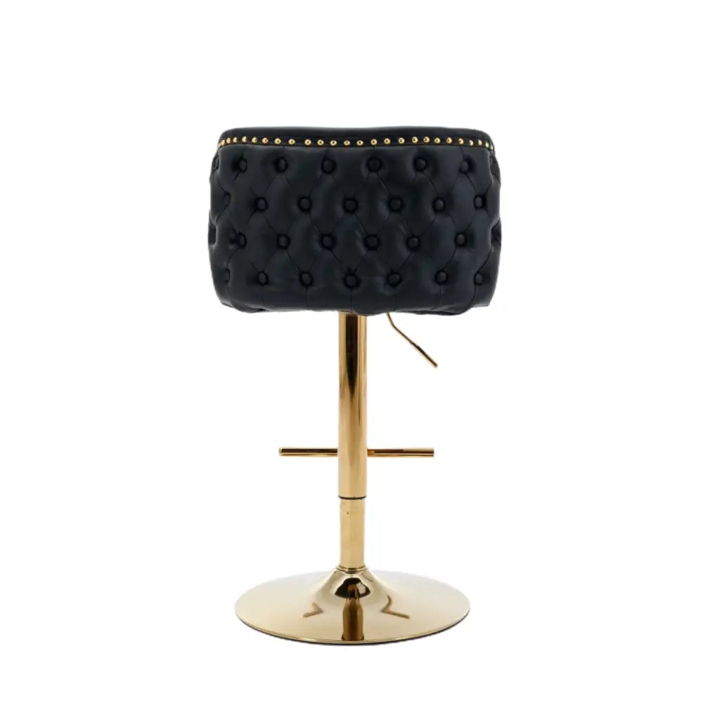 2x Faux Leather Golden Base Swivel Bar Stools- Black - Furniture > Bar Stools & Chairs