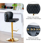2x Faux Leather Golden Base Swivel Bar Stools- Black - Furniture > Bar Stools & Chairs