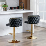 2x Faux Leather Golden Base Swivel Bar Stools- Black - Furniture > Bar Stools & Chairs