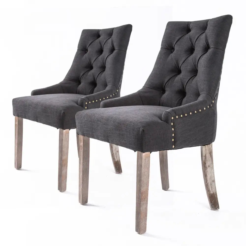 2X French Provincial Dining Chair Oak Leg AMOUR BLACK - Furniture > Bar Stools & Chairs