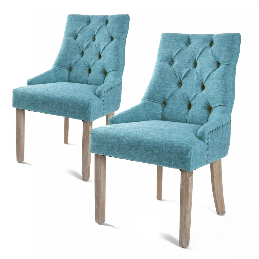 2X French Provincial Dining Chair Oak Leg AMOUR BLUE - Furniture > Bar Stools & Chairs