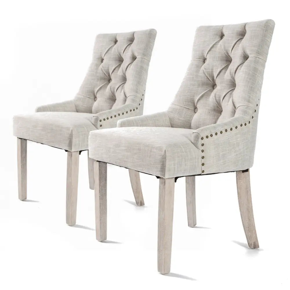 2X French Provincial Dining Chair Oak Leg AMOUR CREAM - Furniture > Bar Stools & Chairs
