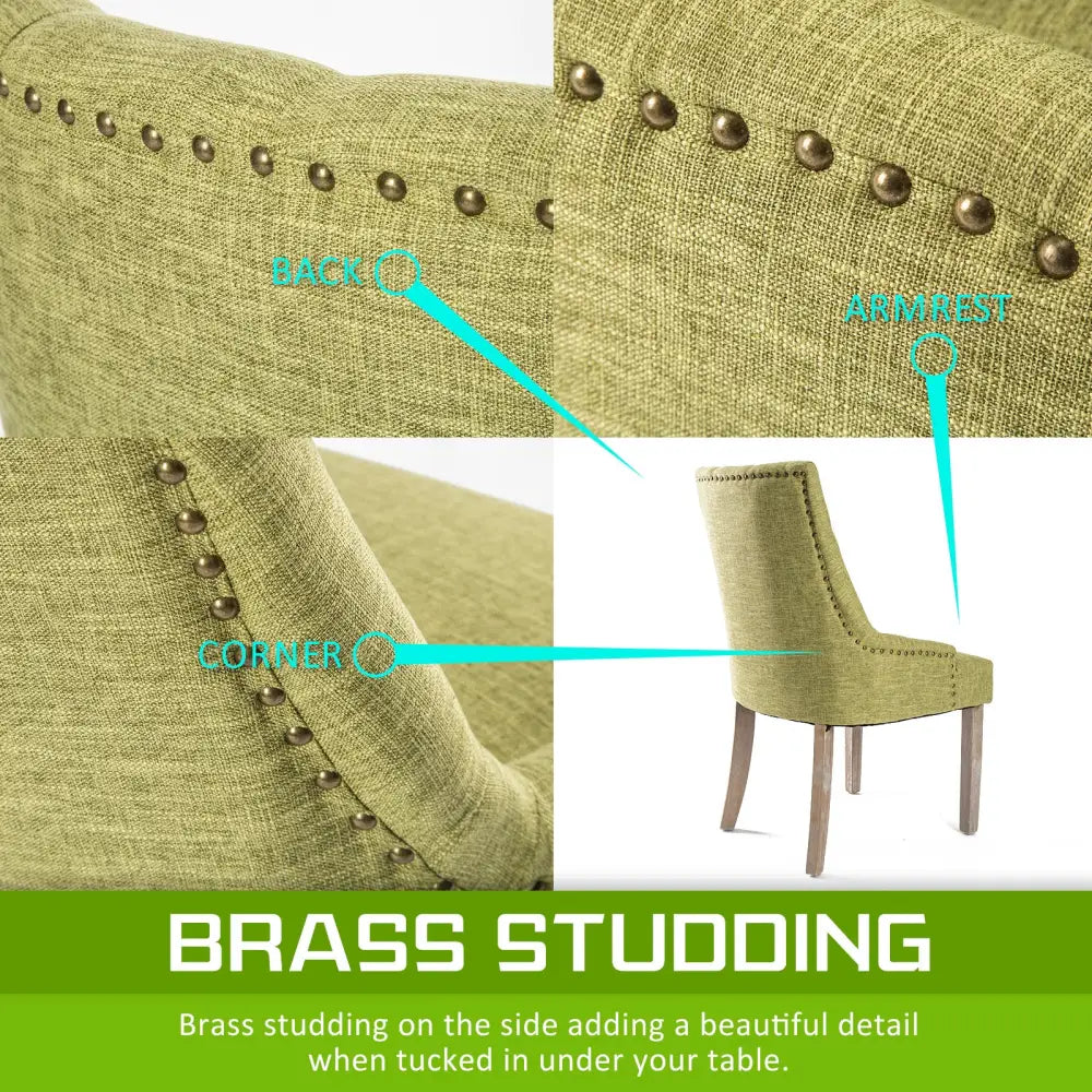 2X French Provincial Dining Chair Oak Leg AMOUR GREEN - Furniture > Bar Stools & Chairs