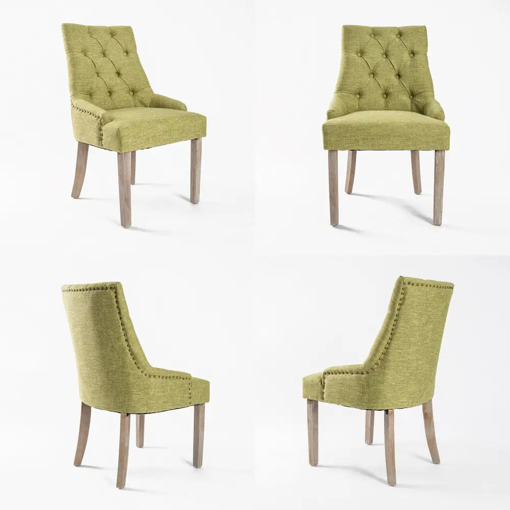 2X French Provincial Dining Chair Oak Leg AMOUR GREEN - Furniture > Bar Stools & Chairs