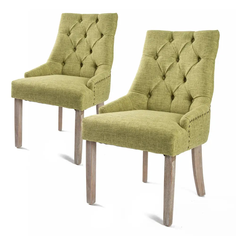 2X French Provincial Dining Chair Oak Leg AMOUR GREEN - Furniture > Bar Stools & Chairs