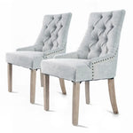 2X French Provincial Dining Chair Oak Leg AMOUR GREY - Furniture > Bar Stools & Chairs