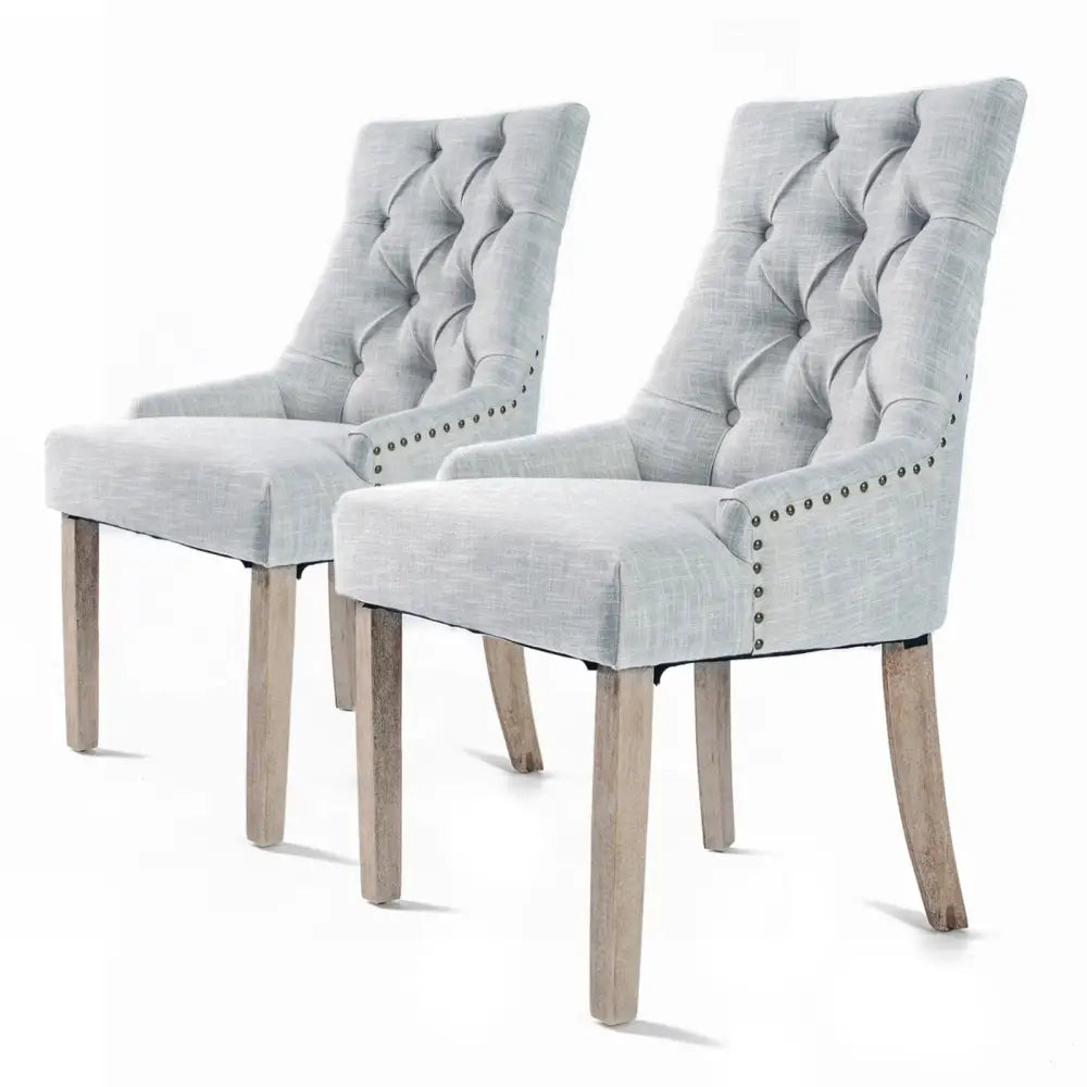 2X French Provincial Dining Chair Oak Leg AMOUR GREY - Furniture > Bar Stools & Chairs