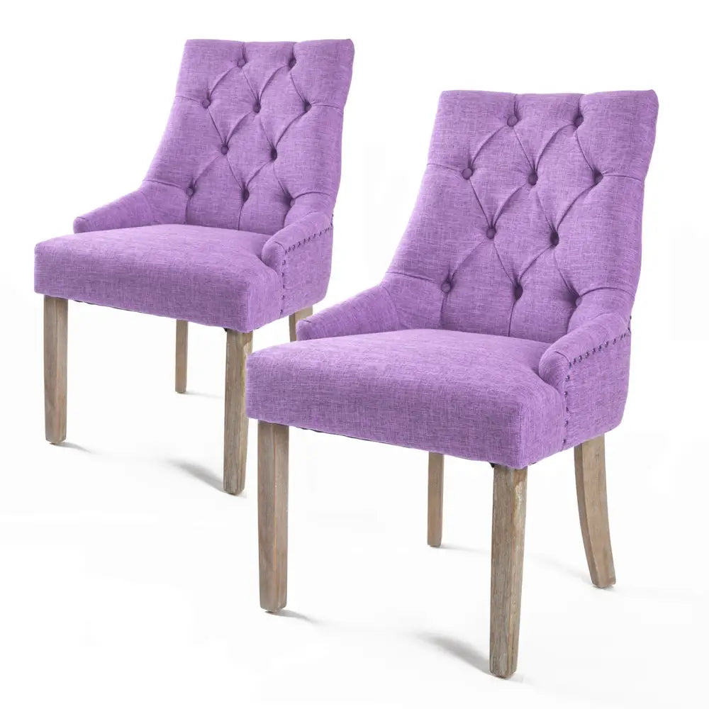 2X French Provincial Dining Chair Oak Leg AMOUR VIOLET - Furniture > Bar Stools & Chairs