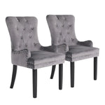 2X French Provincial Dining Chair Ring Studded Velvet Rubberwood Leg LISSE GREY - Furniture > Bedroom > Bedside Tables