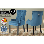 2X French Provincial Dining Chair Ring Studded Velvet Rubberwood Leg LISSE NAVY BLUE - Furniture > Bedroom > Bedside
