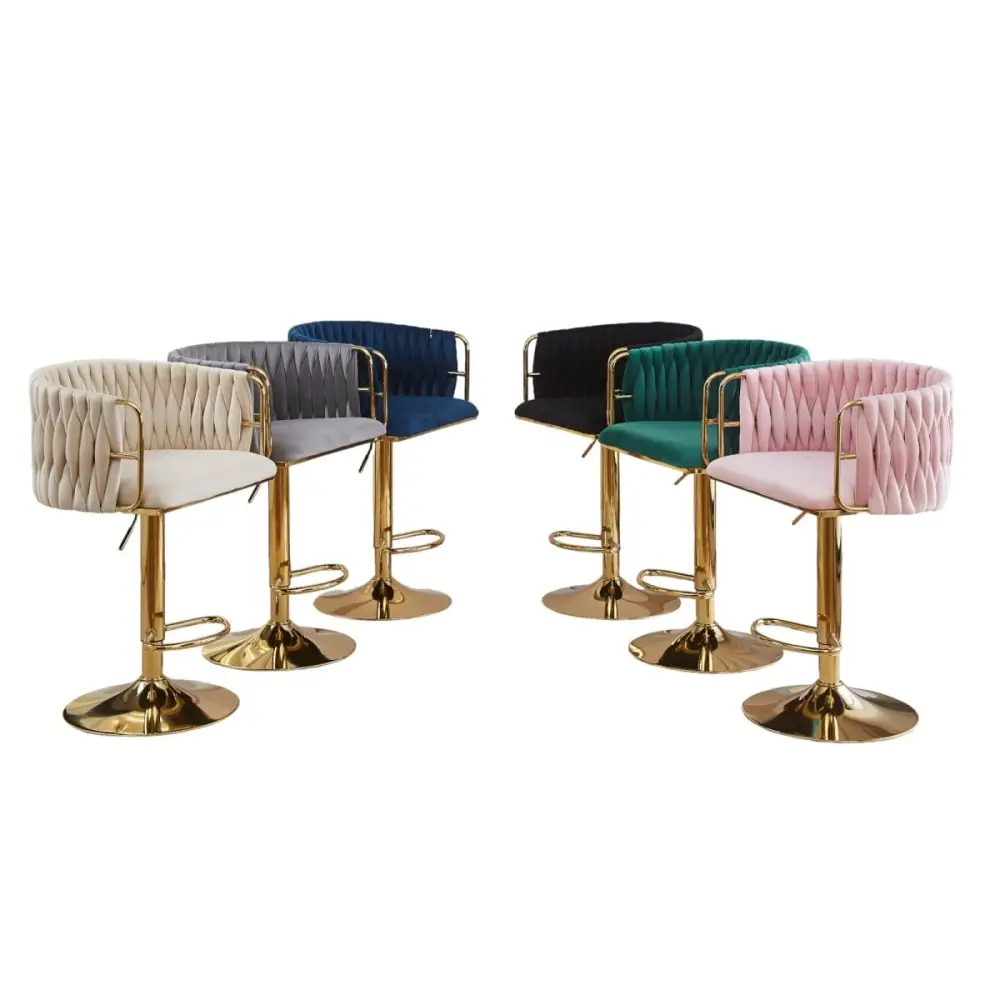 2x Height Adjustable Black Swivel Bar Stool Velvet Golden Round Base Barstools Chairs - Furniture > Bar Stools & Chairs