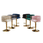 2x Height Adjustable Black Swivel Bar Stool Velvet Golden Round Base Barstools Chairs - Furniture > Bar Stools & Chairs