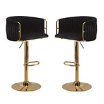 2x Height Adjustable Black Swivel Bar Stool Velvet Golden Round Base Barstools Chairs - Furniture > Bar Stools & Chairs