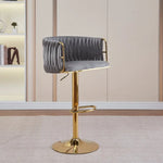 2x Height Adjustable Grey Swivel Bar Stool Velvet Golden Round Base Barstools Chairs - Furniture > Bar Stools & Chairs