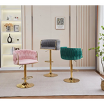 2x Height Adjustable Grey Swivel Bar Stool Velvet Golden Round Base Barstools Chairs - Furniture > Bar Stools & Chairs