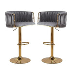 2x Height Adjustable Grey Swivel Bar Stool Velvet Golden Round Base Barstools Chairs - Furniture > Bar Stools & Chairs