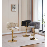2x Height Adjustable Grey Swivel Bar Stool Velvet Golden Round Base Barstools Chairs - Furniture > Bar Stools & Chairs