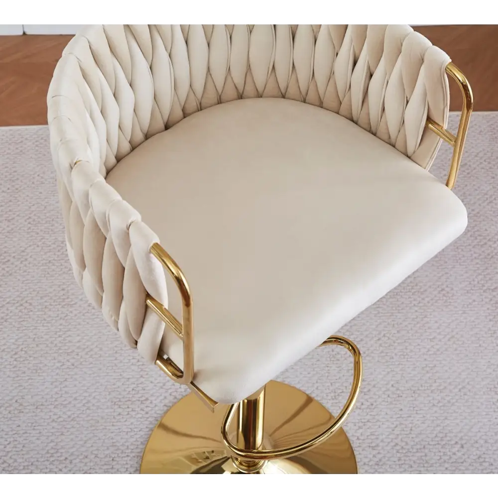 2x Height Adjustable Grey Swivel Bar Stool Velvet Golden Round Base Barstools Chairs - Furniture > Bar Stools & Chairs