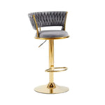 2x Height Adjustable Swivel Bar Stool Velvet Golden Base Barstools Chairs Padded Seat- Grey - Furniture > Bar Stools &