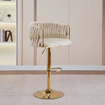 2x Height Adjustable Swivel Bar Stool Velvet Golden Round Base Barstools Chairs - Ivory - Furniture > Bar Stools &