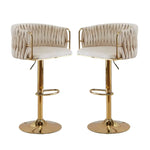 2x Height Adjustable Swivel Bar Stool Velvet Golden Round Base Barstools Chairs - Ivory - Furniture > Bar Stools &