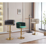 2x Height Adjustable Swivel Bar Stool Velvet Golden Round Base Barstools Chairs - Ivory - Furniture > Bar Stools &