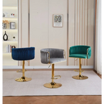 2x Height Adjustable Swivel Bar Stool Velvet Golden Round Base Barstools Chairs - Ivory - Furniture > Bar Stools &