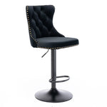 2x Height Adjustable Swivel Bar Stool Velvet Nailhead Barstool with Footrest - Furniture > Bar Stools & Chairs > Table